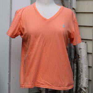 Ralph Lauren Women's Short Sleeve V-Neck Tee in Coral